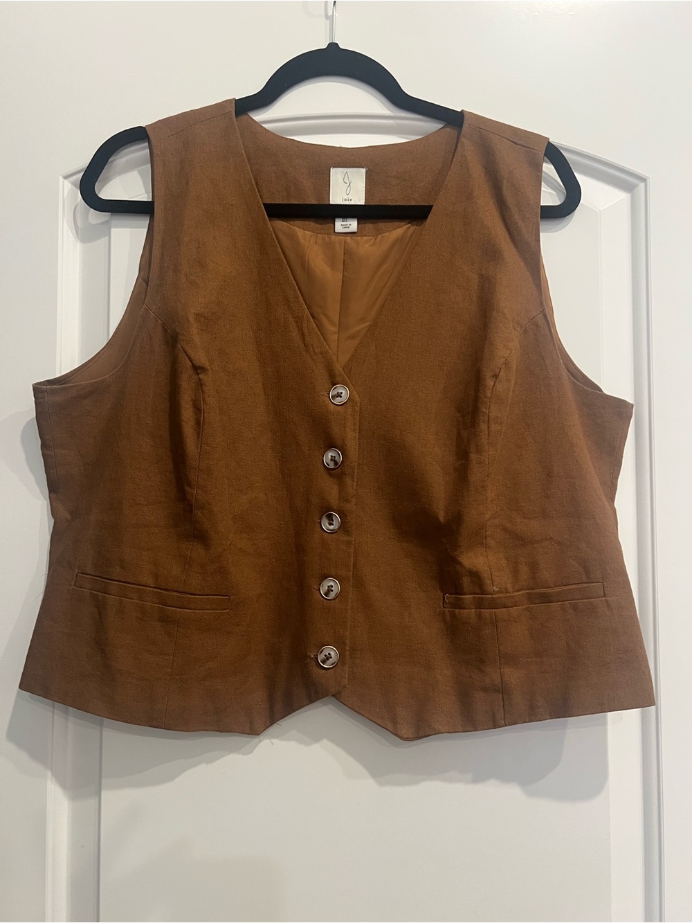Joie Brown Sleeveless Button-Front Vest